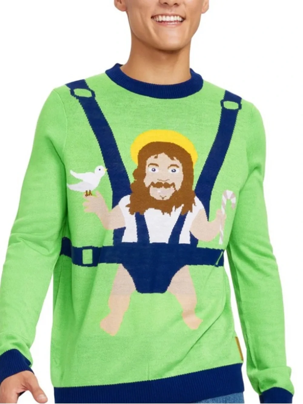 Tipsy Elves Green Baby Jesus Crewneck Sweater Large